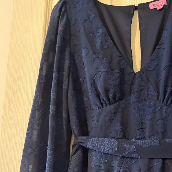 Women’s Navy Blue Long Sleeve Ruffle Dress - Picture 5 of 10
